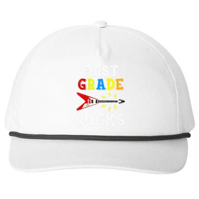 First Grade Rocks Guitar Music Gifts First Day Of School Snapback Five-Panel Rope Hat