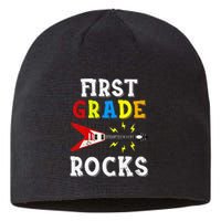 First Grade Rocks Guitar Music Gifts First Day Of School Sustainable Beanie