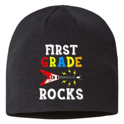 First Grade Rocks Guitar Music Gifts First Day Of School Sustainable Beanie