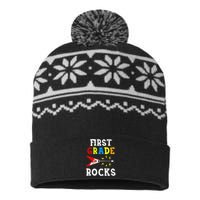 First Grade Rocks Guitar Music Gifts First Day Of School USA-Made Snowflake Beanie