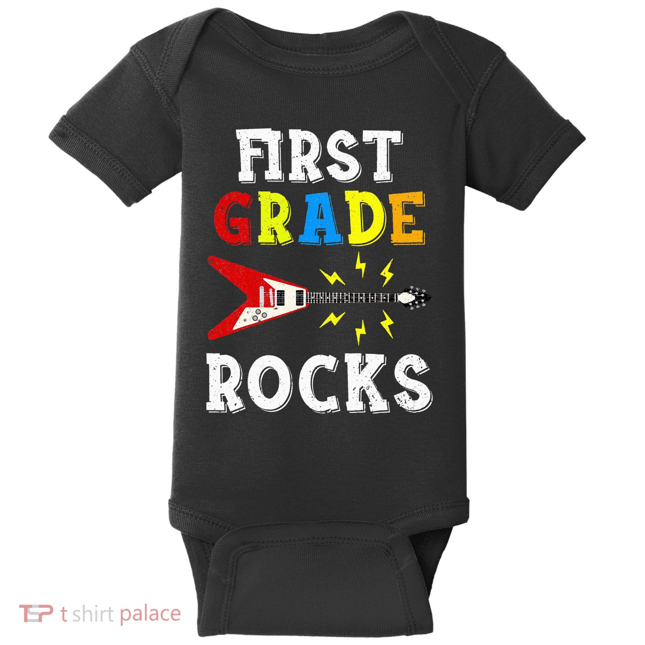 First Grade Rocks Guitar Music Gifts First Day Of School Baby Bodysuit