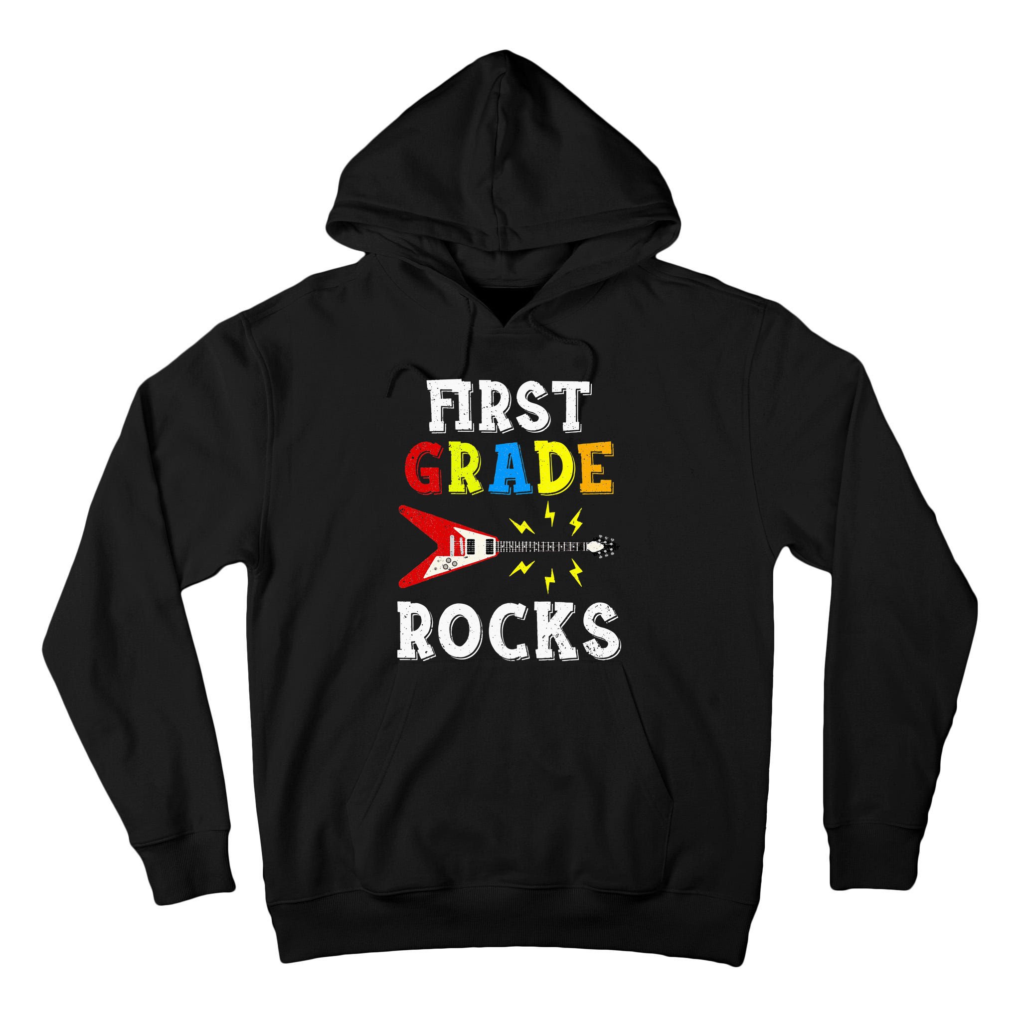 First Grade Rocks Guitar Music Gifts First Day Of School Tall Hoodie