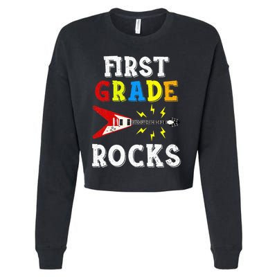 First Grade Rocks Guitar Music Gifts First Day Of School Cropped Pullover Crew