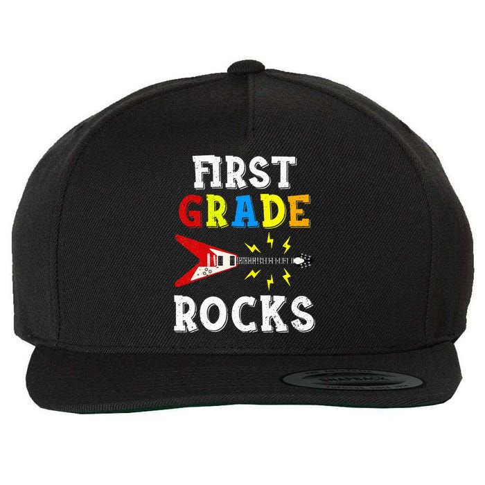 First Grade Rocks Guitar Music Gifts First Day Of School Wool Snapback Cap