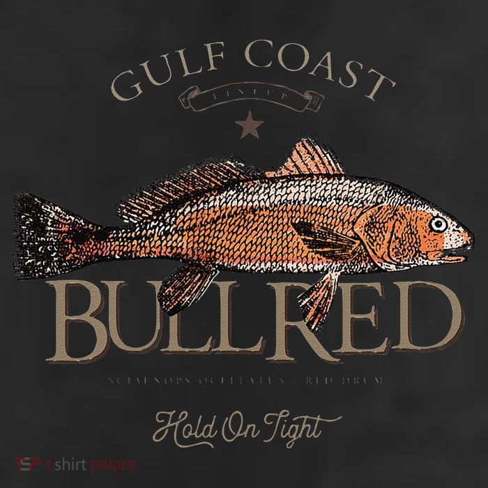 Fishing Gulf Red Drum Redfish Bull Red 7 Panel Mesh Trucker Snapback Hat