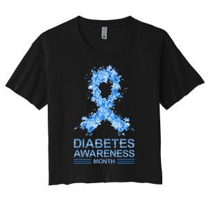 Floral Grey Ribbon Gifts Diabetes Awareness Women's Crop Top Tee