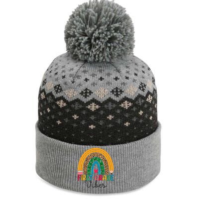 First Grade Rainbow Leopard 1St Grade Vibes Team 1St Grade Gift The Baniff Cuffed Pom Beanie