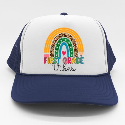 First Grade Rainbow Leopard 1St Grade Vibes Team 1St Grade Gift Trucker Hat