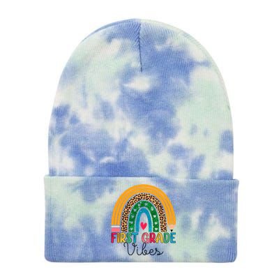 First Grade Rainbow Leopard 1St Grade Vibes Team 1St Grade Gift Tie Dye 12in Knit Beanie