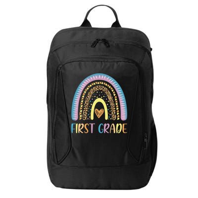 First Grade Rainbow Leopard Teacher Team 1St Grade Funny Gift City Backpack