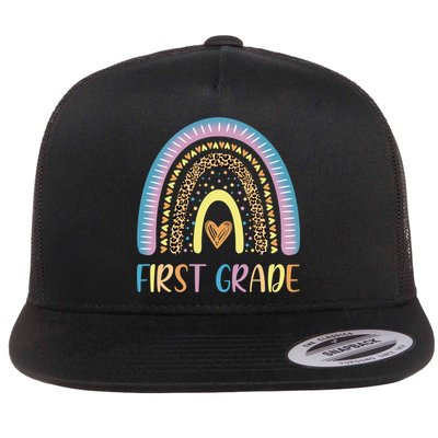First Grade Rainbow Leopard Teacher Team 1St Grade Funny Gift Flatbill Hat