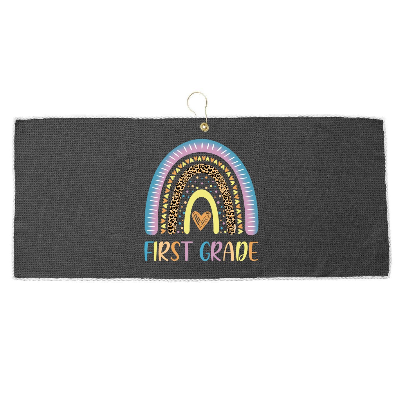 First Grade Rainbow Leopard Teacher Team 1St Grade Funny Gift Large Microfiber Waffle Golf Towel