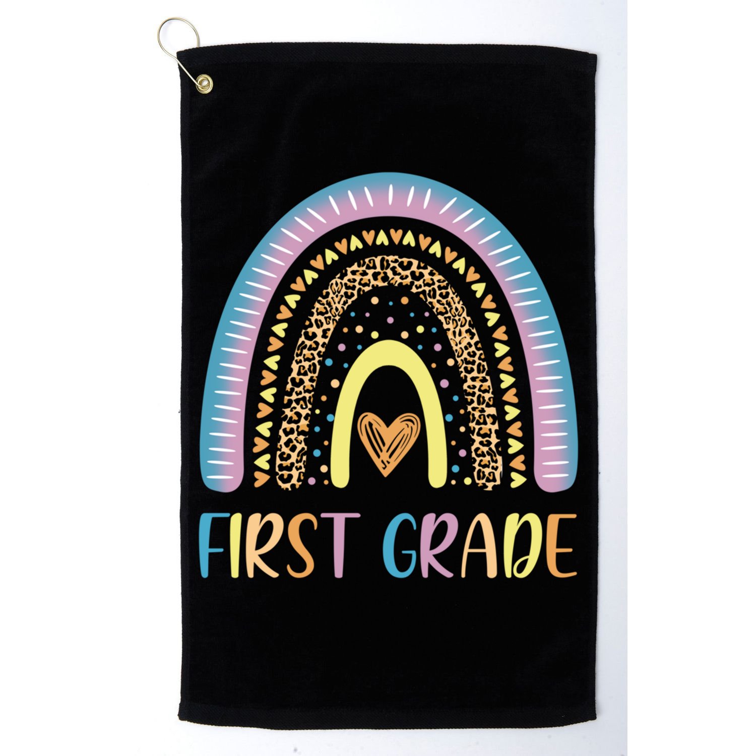 First Grade Rainbow Leopard Teacher Team 1St Grade Funny Gift Golf Towel