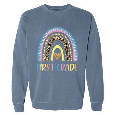 First Grade Rainbow Leopard Teacher Team 1St Grade Funny Gift Garment-Dyed Sweatshirt