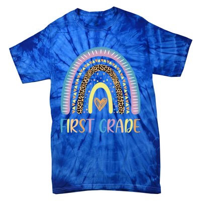 First Grade Rainbow Leopard Teacher Team 1St Grade Funny Gift Tie-Dye T-Shirt