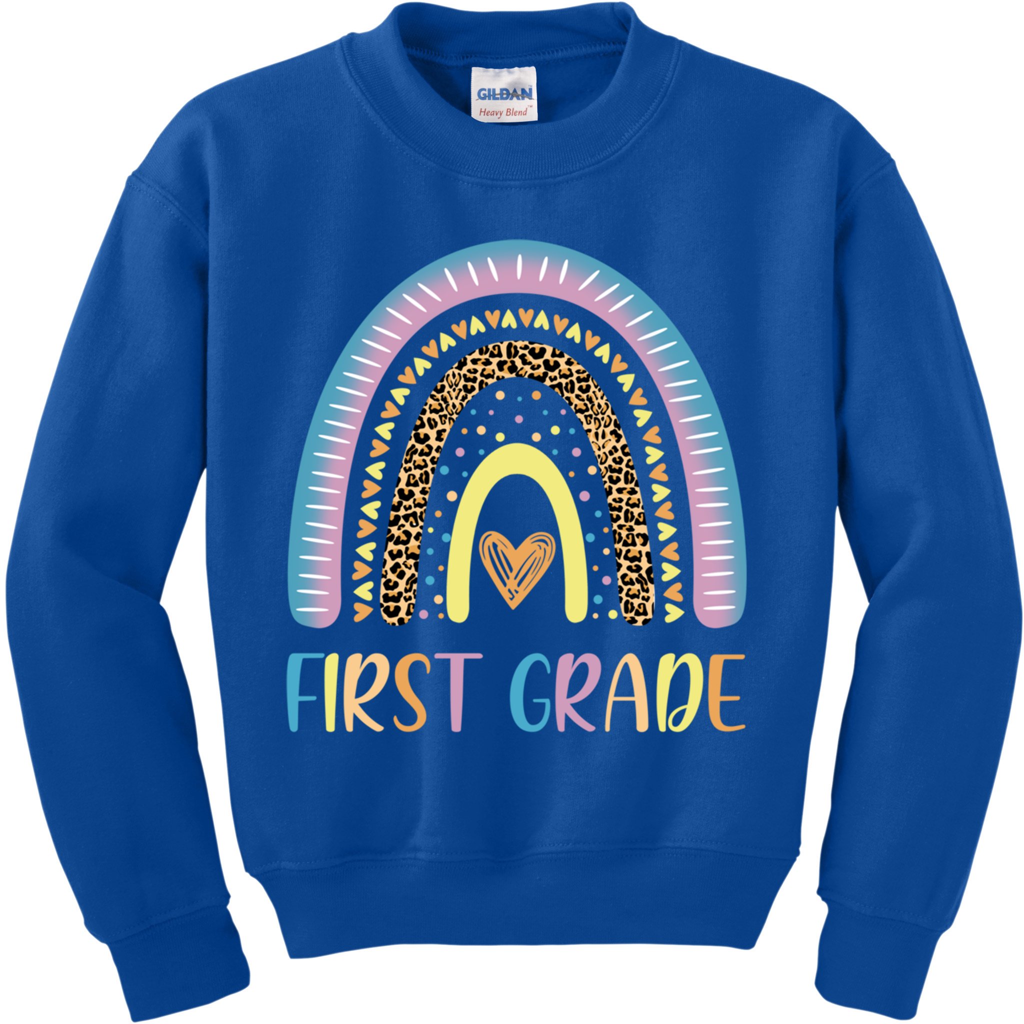 First Grade Rainbow Leopard Teacher Team 1St Grade Funny Gift Kids Sweatshirt