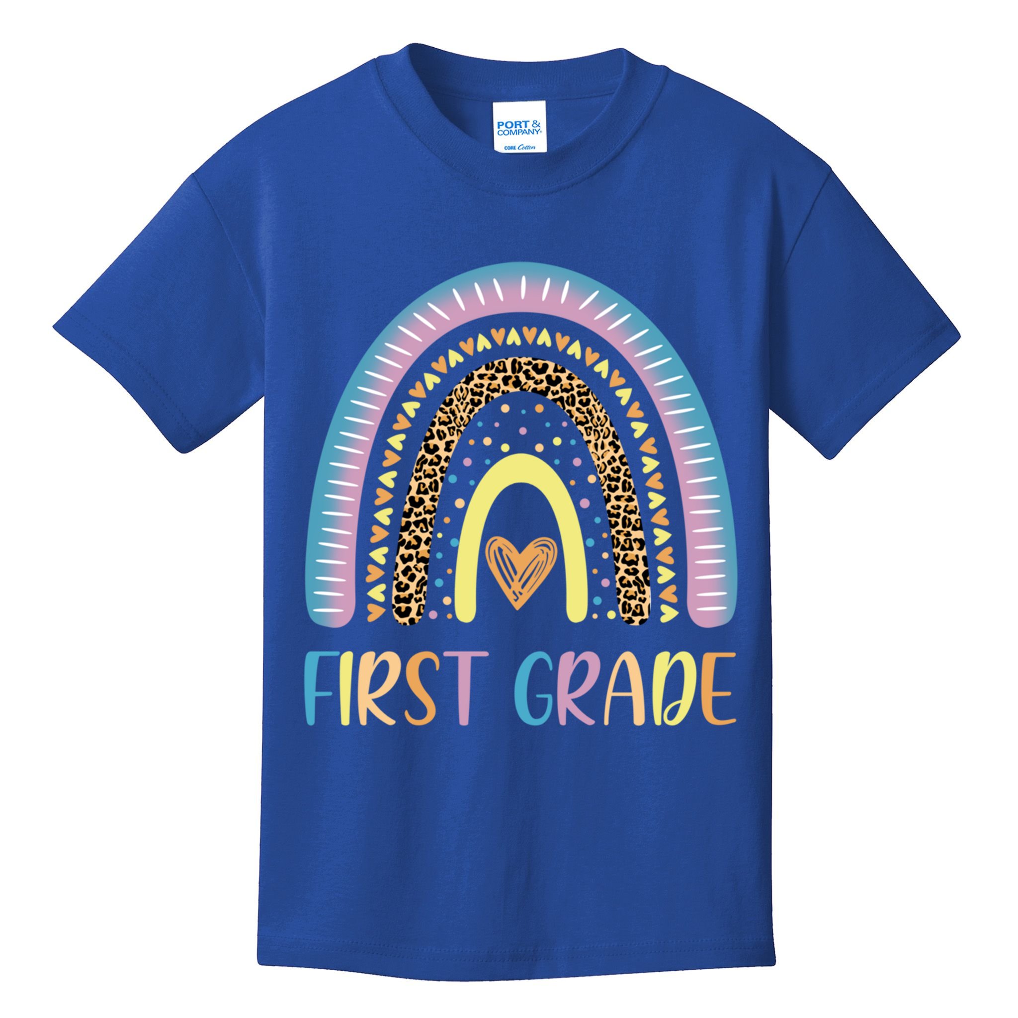 First Grade Rainbow Leopard Teacher Team 1St Grade Funny Gift Kids T-Shirt