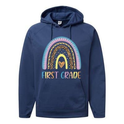 First Grade Rainbow Leopard Teacher Team 1St Grade Funny Gift Performance Fleece Hoodie