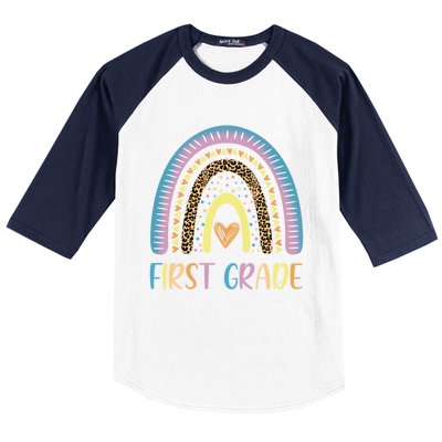 First Grade Rainbow Leopard Teacher Team 1St Grade Funny Gift Baseball Sleeve Shirt