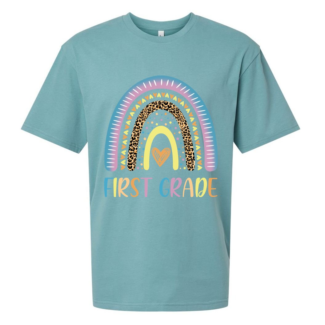 First Grade Rainbow Leopard Teacher Team 1St Grade Funny Gift Sueded Cloud Jersey T-Shirt