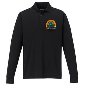 Fourth Grade Rainbow Leopard 4Th Grade Vibes Team 4Th Grade Funny Gift Performance Long Sleeve Polo