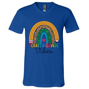 Fourth Grade Rainbow Leopard 4Th Grade Vibes Team 4Th Grade Funny Gift V-Neck T-Shirt