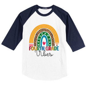 Fourth Grade Rainbow Leopard 4Th Grade Vibes Team 4Th Grade Funny Gift Baseball Sleeve Shirt