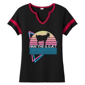 Funny Goat Retro Greatest Of All Time I Am The G.O.A.T Ladies Halftime Notch Neck Tee