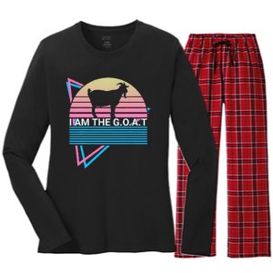 Funny Goat Retro Greatest Of All Time I Am The G.O.A.T Women's Long Sleeve Flannel Pajama Set 