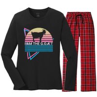 Funny Goat Retro Greatest Of All Time I Am The G.O.A.T Women's Long Sleeve Flannel Pajama Set 