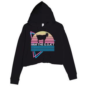 Funny Goat Retro Greatest Of All Time I Am The G.O.A.T Crop Fleece Hoodie