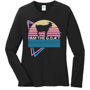 Funny Goat Retro Greatest Of All Time I Am The G.O.A.T Ladies Long Sleeve Shirt