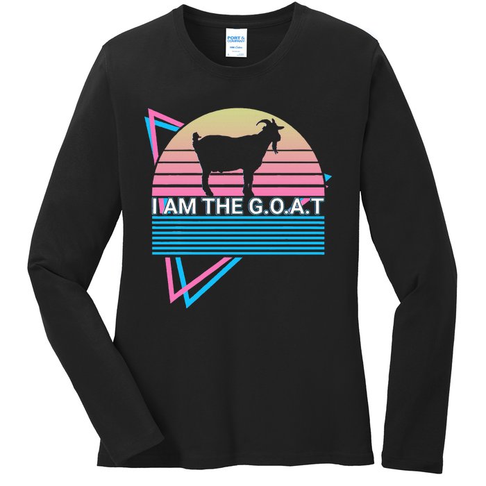 Funny Goat Retro Greatest Of All Time I Am The G.O.A.T Ladies Long Sleeve Shirt