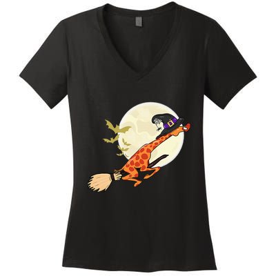 Funny Giraffe Ride Witch Shotgun Giraffe Halloween Women's V-Neck T-Shirt