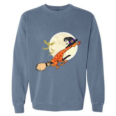 Funny Giraffe Ride Witch Shotgun Giraffe Halloween Garment-Dyed Sweatshirt