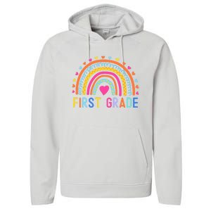 First Grade Rainbow Girl Boy Teacher Team 1st Grade Squad Performance Fleece Hoodie