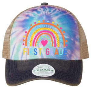 First Grade Rainbow Girl Boy Teacher Team 1st Grade Squad Legacy Tie Dye Trucker Hat