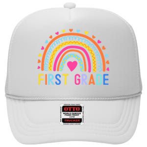 First Grade Rainbow Girl Boy Teacher Team 1st Grade Squad High Crown Mesh Back Trucker Hat