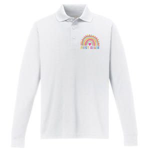 First Grade Rainbow Girl Boy Teacher Team 1st Grade Squad Performance Long Sleeve Polo