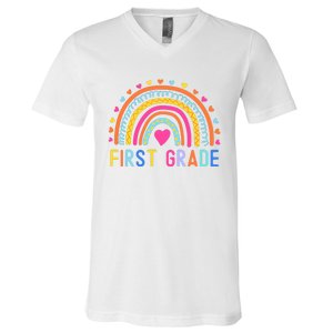 First Grade Rainbow Girl Boy Teacher Team 1st Grade Squad V-Neck T-Shirt