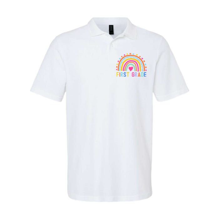 First Grade Rainbow Girl Boy Teacher Team 1st Grade Squad Softstyle Adult Sport Polo