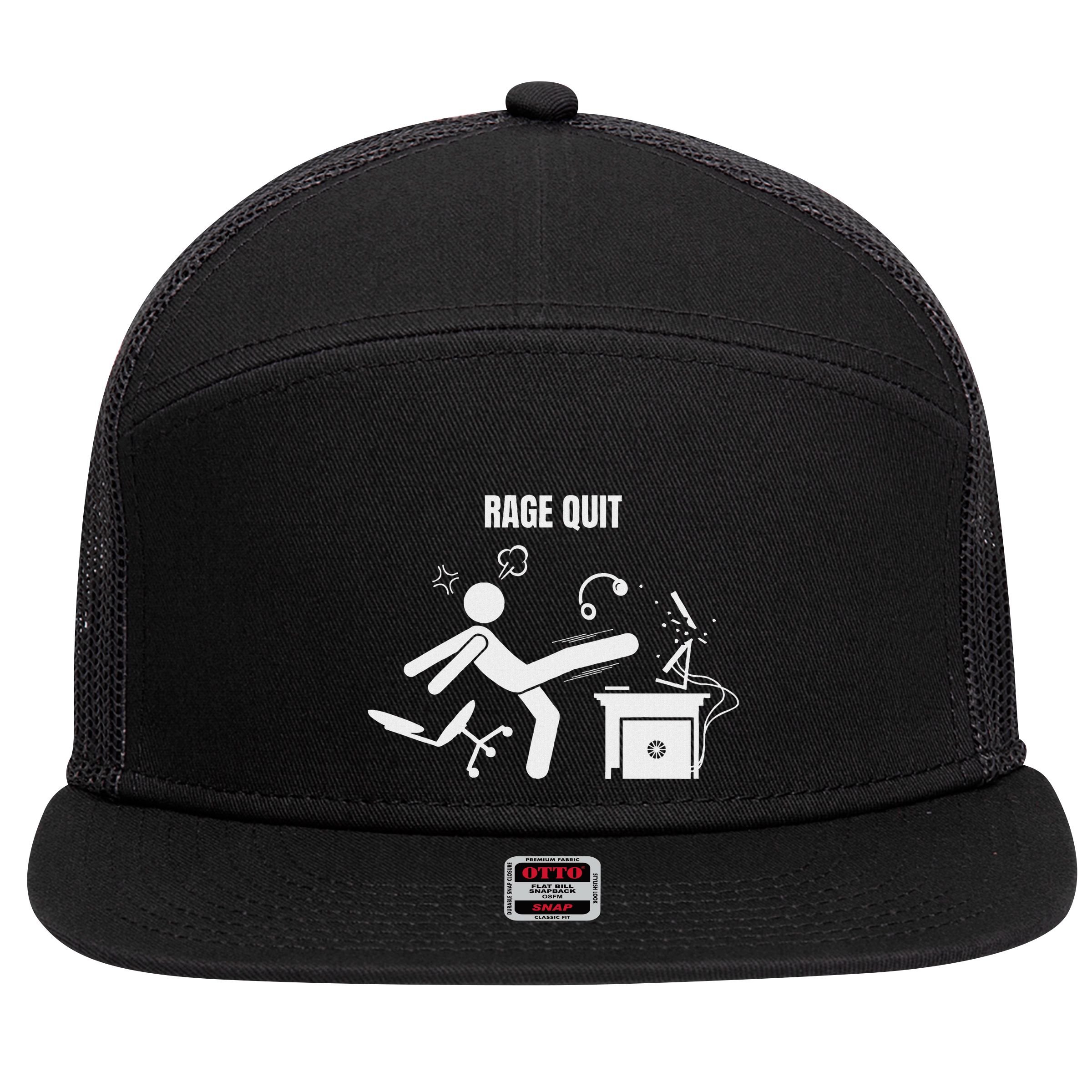 Funny Gamer Rage Quit Stick Figure Gaming Sarcastic Meme 7 Panel Mesh Trucker Snapback Hat