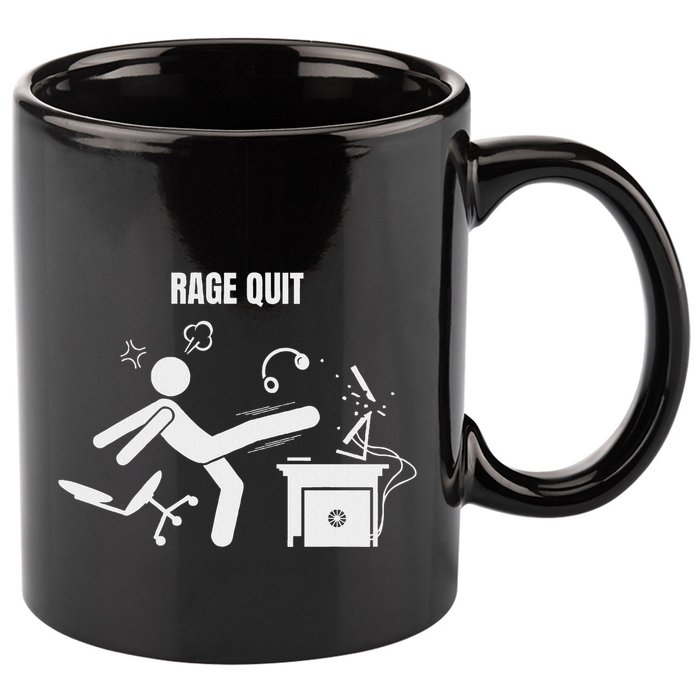 Funny Gamer Rage Quit Stick Figure Gaming Sarcastic Meme 11oz C Handle Ceramic Mug