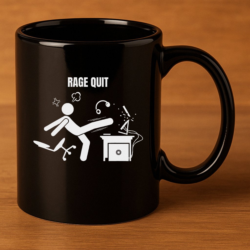 Funny Gamer Rage Quit Stick Figure Gaming Sarcastic Meme 11oz C Handle Ceramic Mug