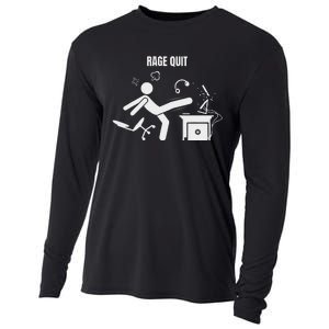 Funny Gamer Rage Quit Stick Figure Gaming Sarcastic Meme Cooling Performance Long Sleeve Crew