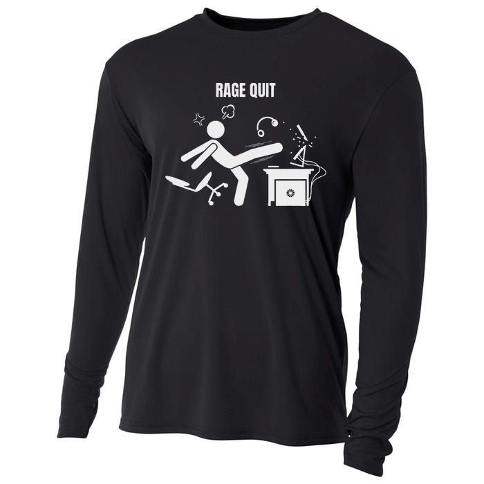 Funny Gamer Rage Quit Stick Figure Gaming Sarcastic Meme Cooling Performance Long Sleeve Crew