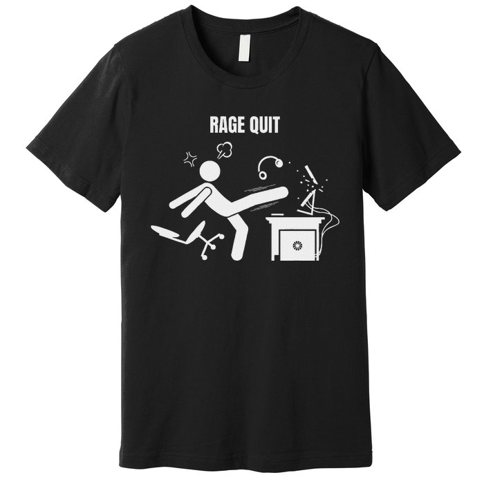 Funny Gamer Rage Quit Stick Figure Gaming Sarcastic Meme Premium T-Shirt