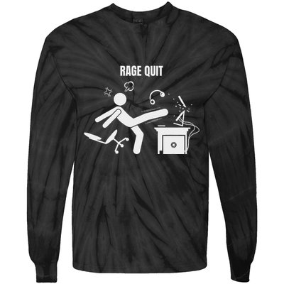 Funny Gamer Rage Quit Stick Figure Gaming Sarcastic Meme Tie-Dye Long Sleeve Shirt