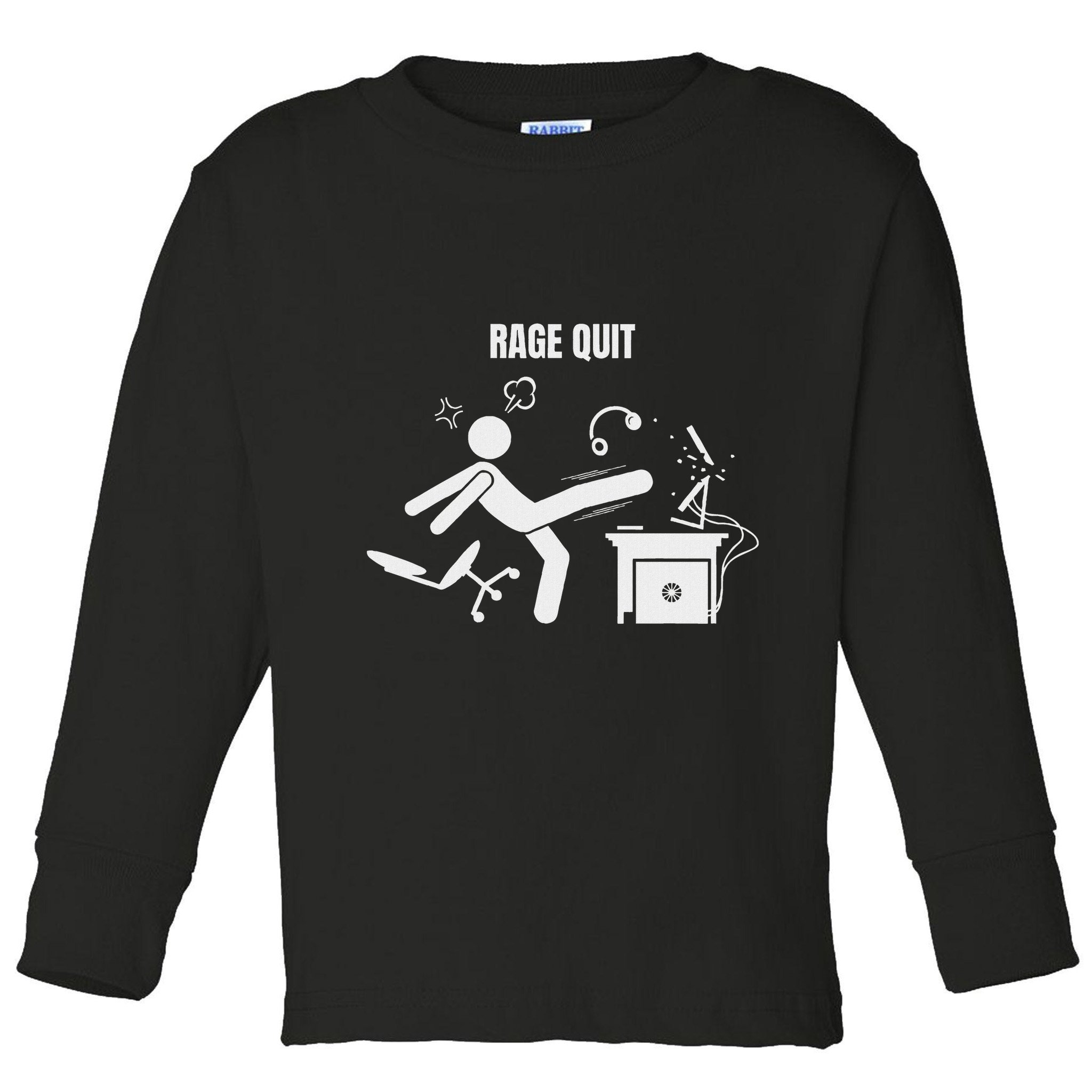 Funny Gamer Rage Quit Stick Figure Gaming Sarcastic Meme Toddler Long Sleeve Shirt