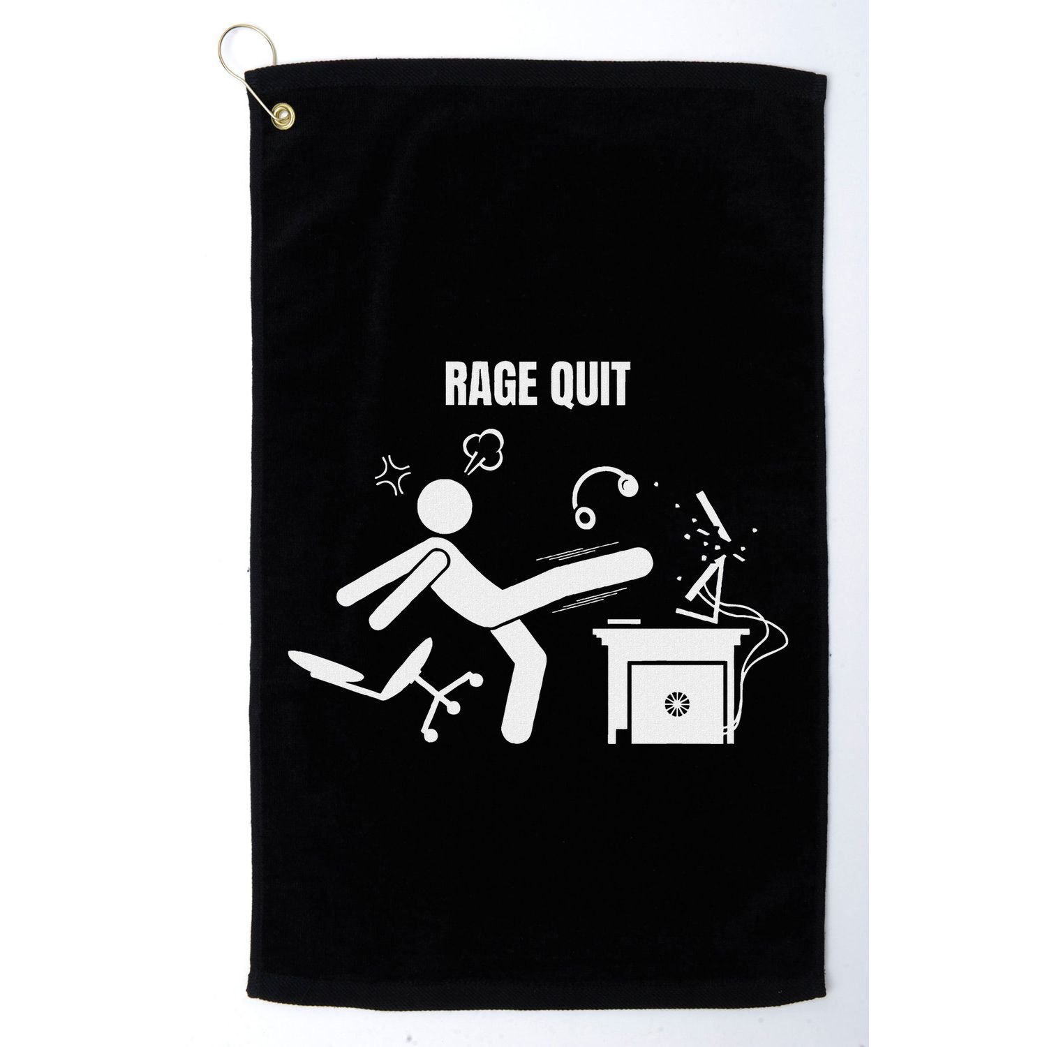 Funny Gamer Rage Quit Stick Figure Gaming Sarcastic Meme Golf Towel